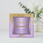 Quinceanera Birthday Party Gold Lavender Purple Invitation (Standing Front)