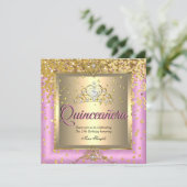 Quinceanera Birthday Party Gold Pink Invitation (Standing Front)