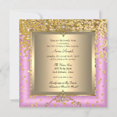 Quinceanera Birthday Party Gold Pink Invitation (Back)