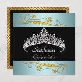 Quinceañera Birthday Party Gold teal Jewels Invitation (Front/Back)