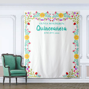 Quinceanera Birthday Party Photo Backdrop Floral