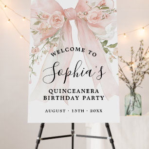 Quinceanera Birthday Party Pink Bow Roses Welcome  Foam Board
