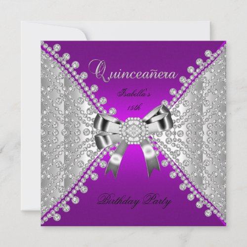 Quinceanera Birthday Party Purple Diamonds Personalized Invitation