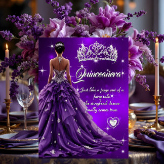 Quinceanera Birthday Party Purple Dress Tiara Invitation