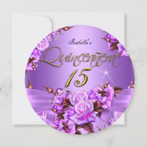 Quinceanera Birthday Party Purple Pink Rose Bow Invitation