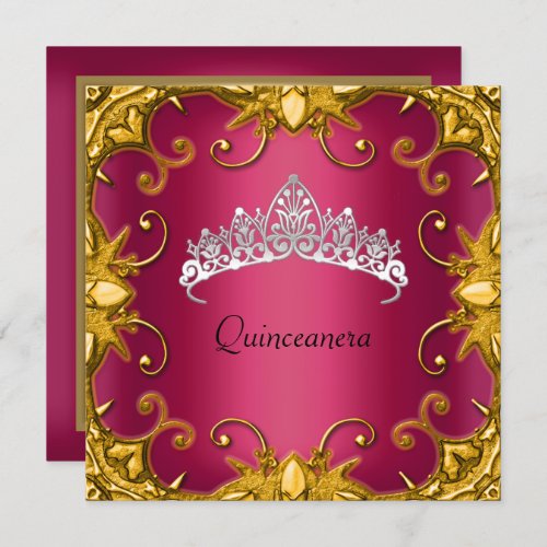 Quinceanera Birthday Party Red Gold White Tiara Invitation