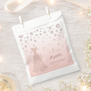 Quinceanera birthday party rose gold pink favor bag