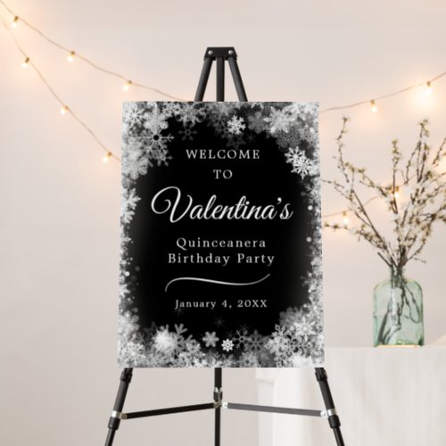 Quinceanera Birthday Party Snowflake Black Welcome Foam Board