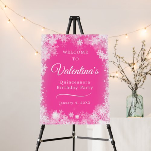 Quinceanera Birthday Party Snowflake Pink Welcome Foam Board