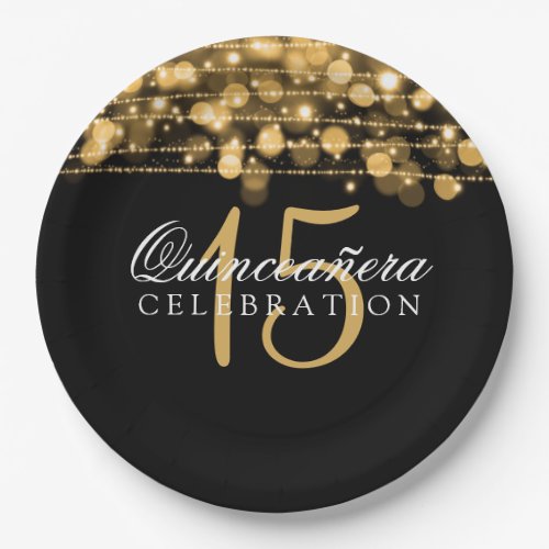 Quinceanera Birthday Party Sparkles Gold Paper Plates