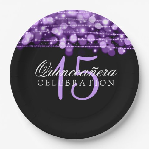 Quinceanera Birthday Party Sparkles Purple Paper Plates