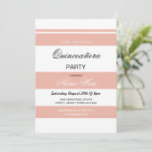 Quinceanera Birthday Party Stripe Coral Invite 15 (Standing Front)