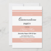 Quinceanera Birthday Party Stripe Coral Invite 15 (Front)