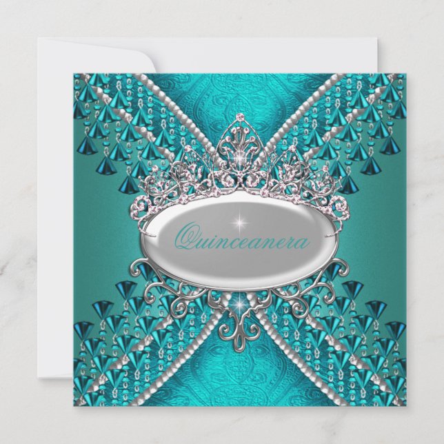 Quinceanera Birthday Party Teal Blue Beads Invitation (Front)