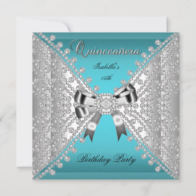 Quinceanera Birthday Party Teal Blue Diamonds Invitation (Front)