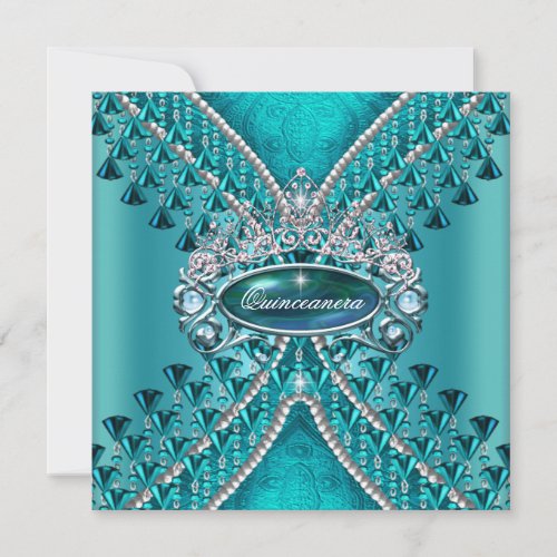 Quinceanera Birthday Party Teal Blue Personalized Invites