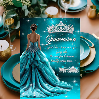 Quinceanera Birthday Party Teal Silver Carriage Invitation