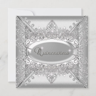 Quinceanera Birthday Party White Diamonds Silver Invitation