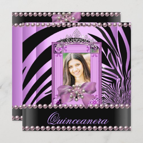 Quinceanera Birthday Party Zebra Lilac Pearl Invitation