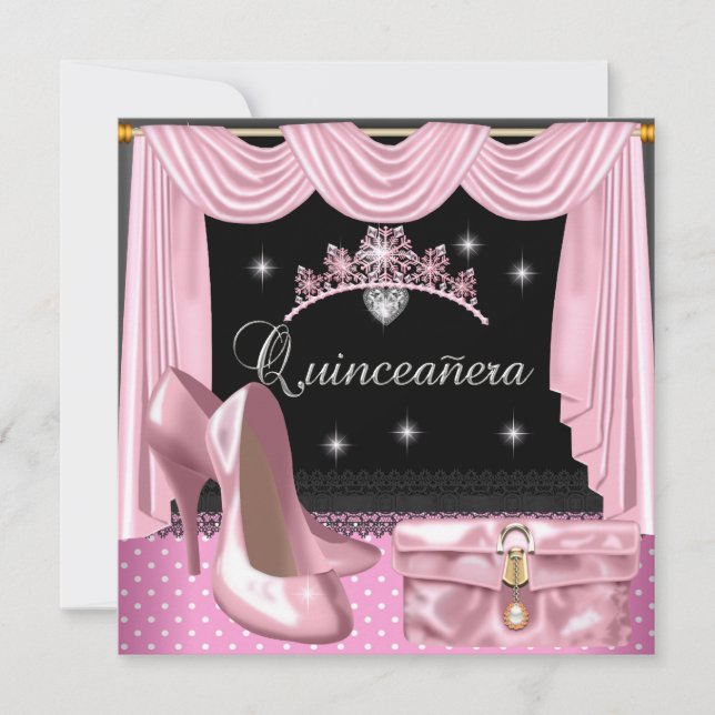 Quinceanera Birthday Pink Black White Invitation (Front)