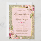 Quinceanera Birthday | Pink Floral Gold Glitters