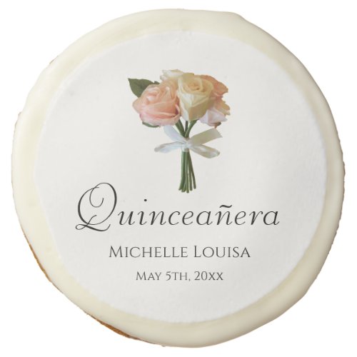 Quinceanera Birthday Pink Floral  Sugar Cookie