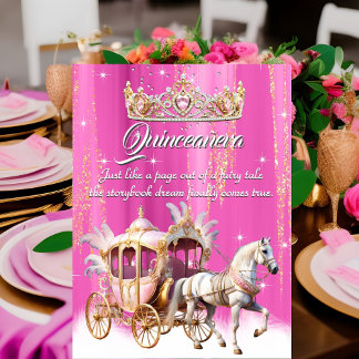 Quinceanera Birthday Pink Gold Silver Carriage Invitation
