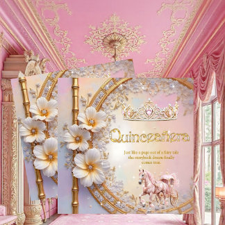 Quinceanera Birthday Pink Lilac Diamond Gold Horse Invitation