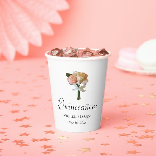 Quinceanera Birthday Pink Roses Paper Cups