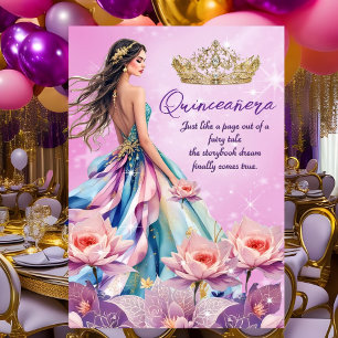 Quinceanera Birthday Pink Teal Purple Dress Invitation