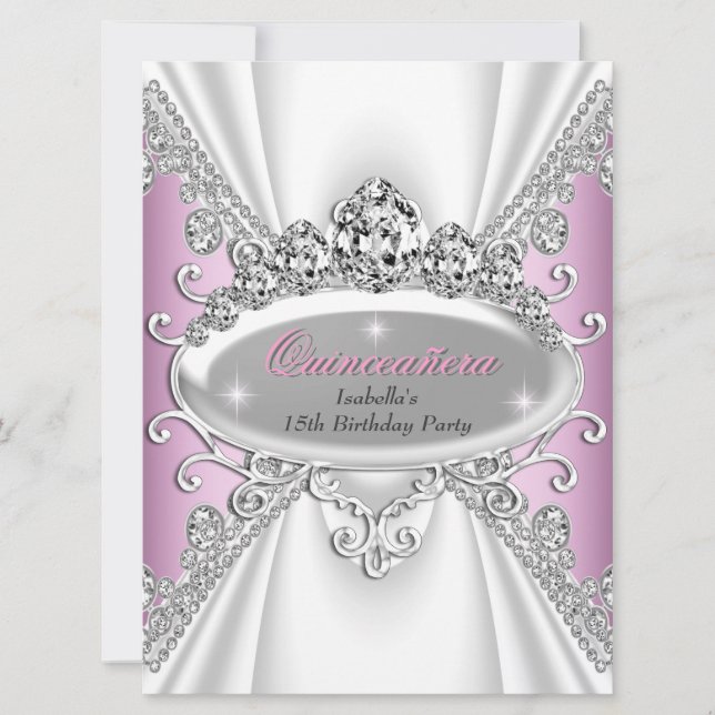 Quinceañera Birthday Princess Pink Diamonds Large Invitation (Front)