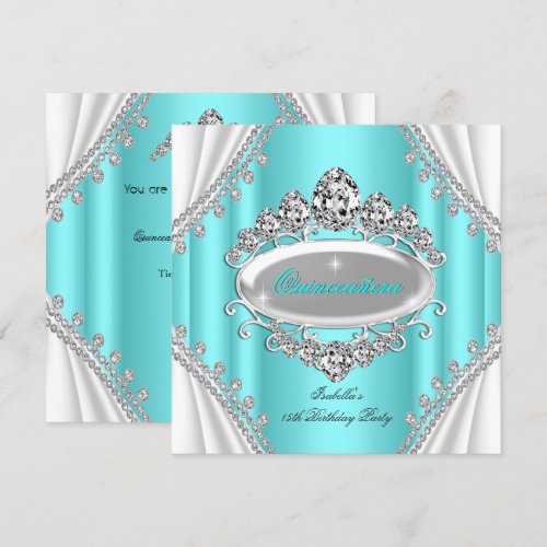 Quinceañera Birthday Princess Teal Diamond Personalized Invitation