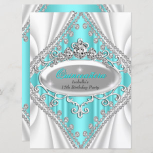 Quinceanera Birthday Princess Teal Diamond Large Invitation