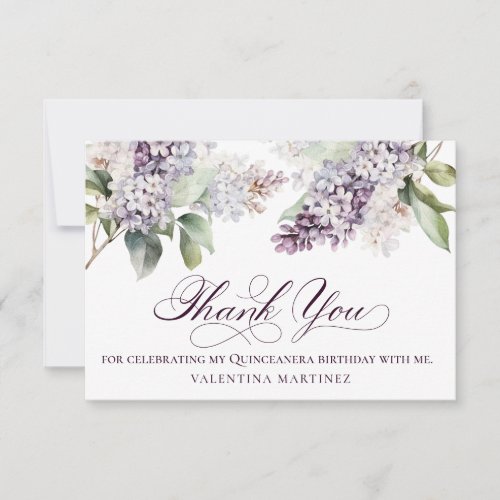 Quinceanera Birthday Purple Lilac Spring Flower Thank You Card