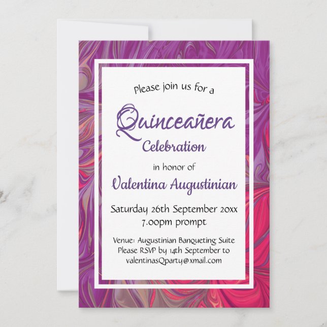Quinceañera Birthday Retro Personalized PURPLE Invitation (Front)