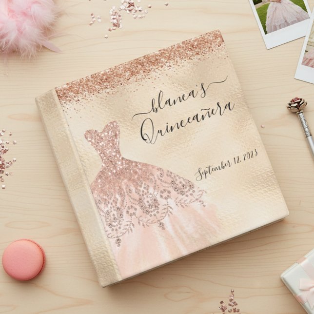 Quinceanera Birthday Rose Gold Dress Champagne  3 Ring Binder (Creator Uploaded)