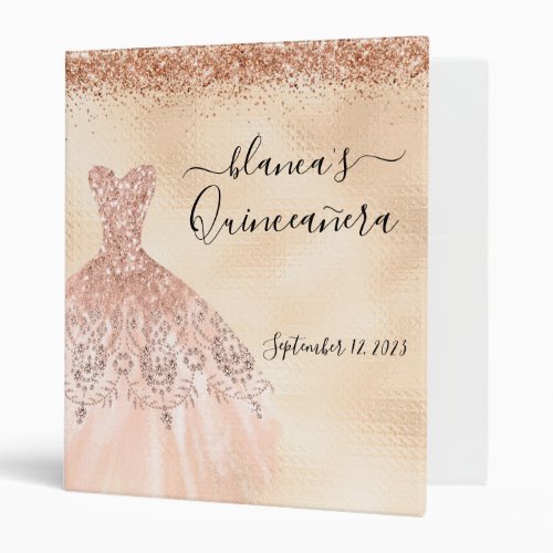 Quinceanera Birthday Rose Gold Dress Champagne  3 Ring Binder