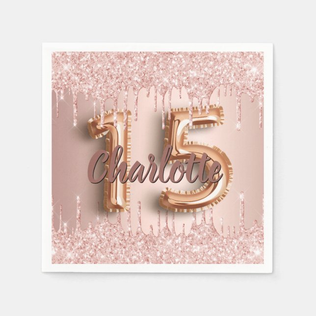 Quinceanera birthday rose gold drips napkins (Front)