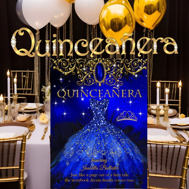 Quinceanera Birthday Royal Blue Feather Tiara Gold Invitation (Creator Uploaded)