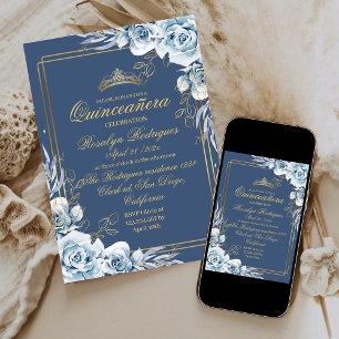 Quinceañera Birthday Royal Navy Blue Invitation