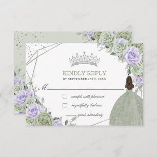 Quinceañera Birthday Sage Green Lavender Floral RSVP Card
