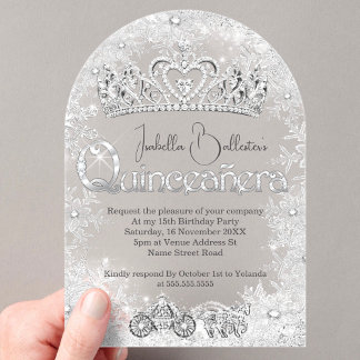 Quinceanera Birthday Silver snowflakes Tiara Acrylic Invitations