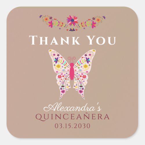 Quinceaera Birthday Thank You Square Sticker
