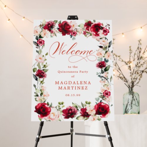 Quinceanera Birthday Welcome Red Rose Pink Peony   Foam Board