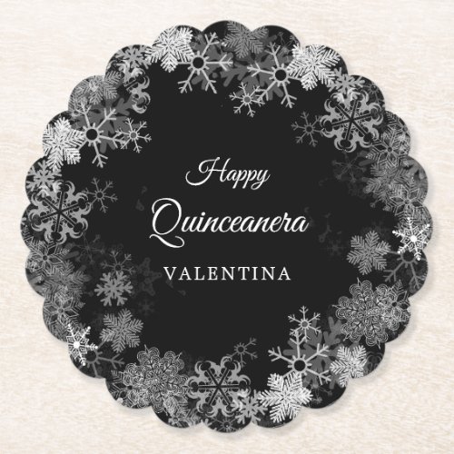 Quinceanera Birthday Winter Wonderland Snowflake Paper Coaster