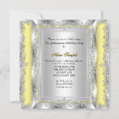 Quinceanera Birthday Yellow Silver Shoes Invitation (Back)