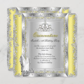Quinceanera Birthday Yellow Silver Shoes Invitation (Front/Back)