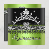 Quinceanera Birthday Zebra Lime Green Black White Invitation (Front/Back)