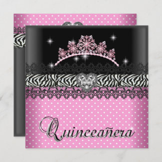 Quinceanera Birthday Zebra Pink Black White Invitation