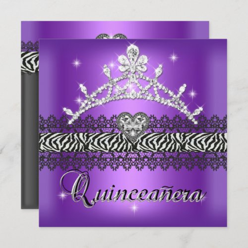 Quinceanera Birthday Zebra Purple Black White Invitation